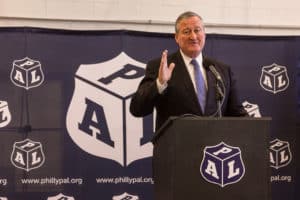 Mayor Jim Kenney speaking at the PAL ribbon ceremony