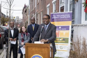 Council president Darrell Clarke speaking at a Solarize Philly event