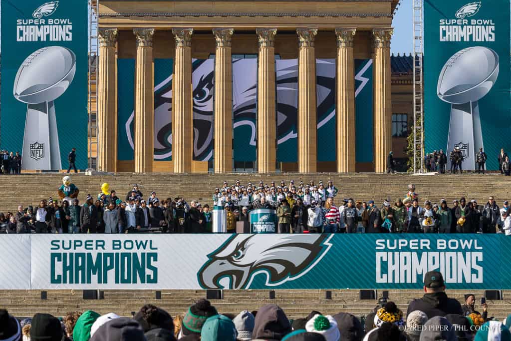 The community celebrates the Philadelphia Eagles' superbowl win