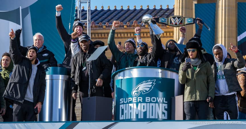 The community celebrates the Philadelphia Eagles' superbowl win