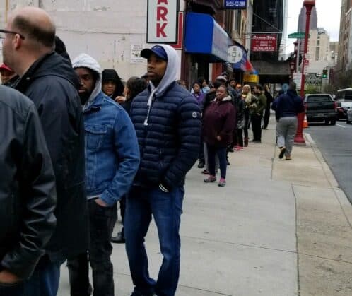 People standing in line to enroll in the parking amnesty program at the Philadelphia Parking Authority