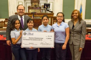 Kids and teachers from Rhawnhurst Elementary school receive a $2500 grant for school Chromebooks