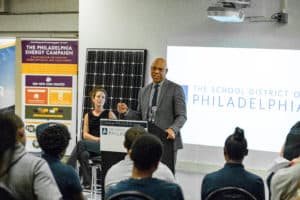 Dr. William R. Hite speaking at news conference celebrating the 2018 graduates of ‘Find Your Power’ Jobs Training Program