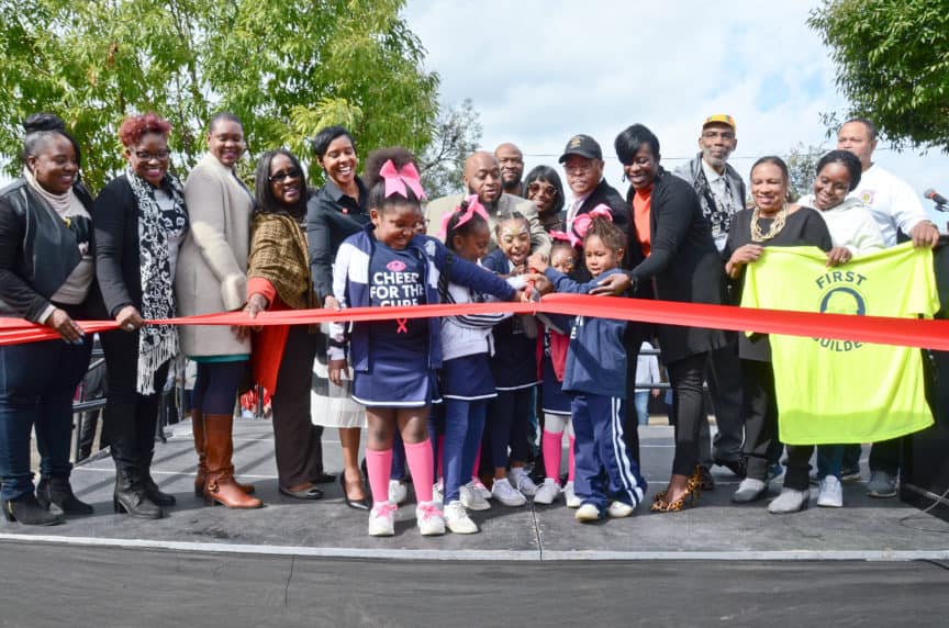 Councilwoman Cherelle Parker, residents and community leaders cut the ribbon on the 1400 block of East Vernon Road.