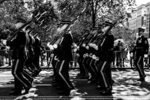 Marines marching in the Veterans' day parade
