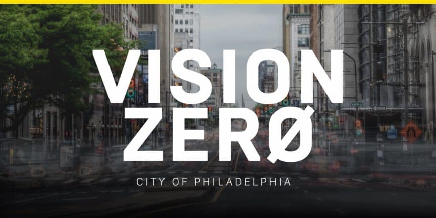Graphic with Vision Zero logo against a city background