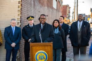 Council President Darrell Clarke speaks on the city's initiative to install 15 surveillance cameras to stop illegal dumping.