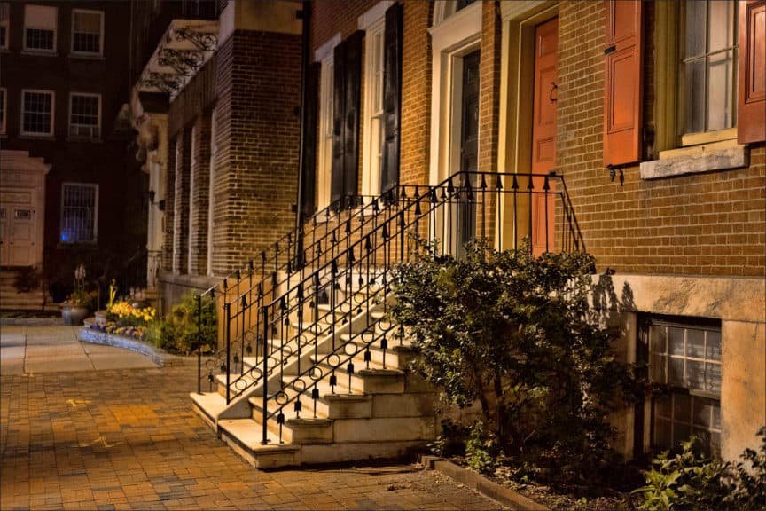 Front steps of rowhouses.