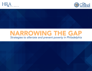 Cover image of the Narrowing the Gap: Strategies to alleviate and prevent poverty in Philadelphia report summary. Click on image to view the full report in pdf format.