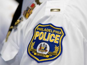 Philadelphia Police Shirt sleeve focused on the embroidered police patch