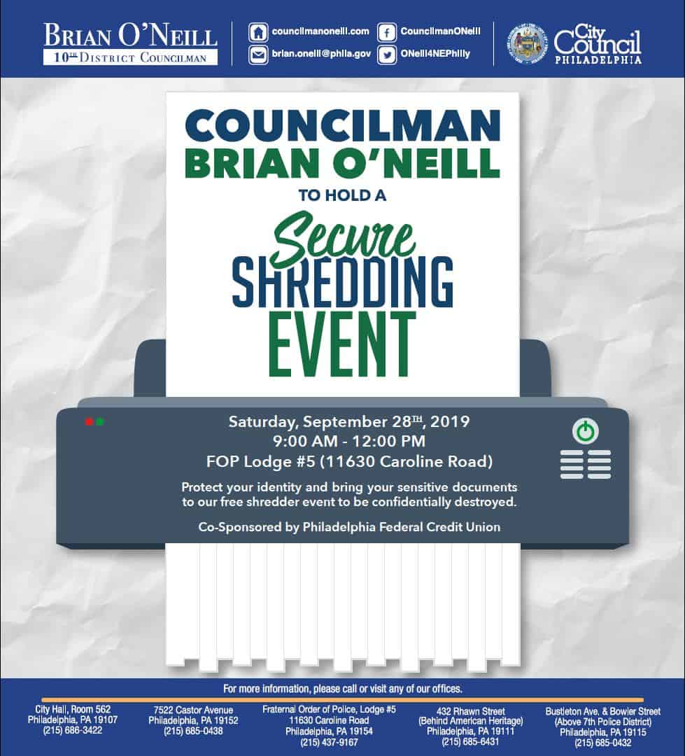 COUNCILMAN BRIAN O’NEILL TO HOLD A SECURE SHREDDING EVENT