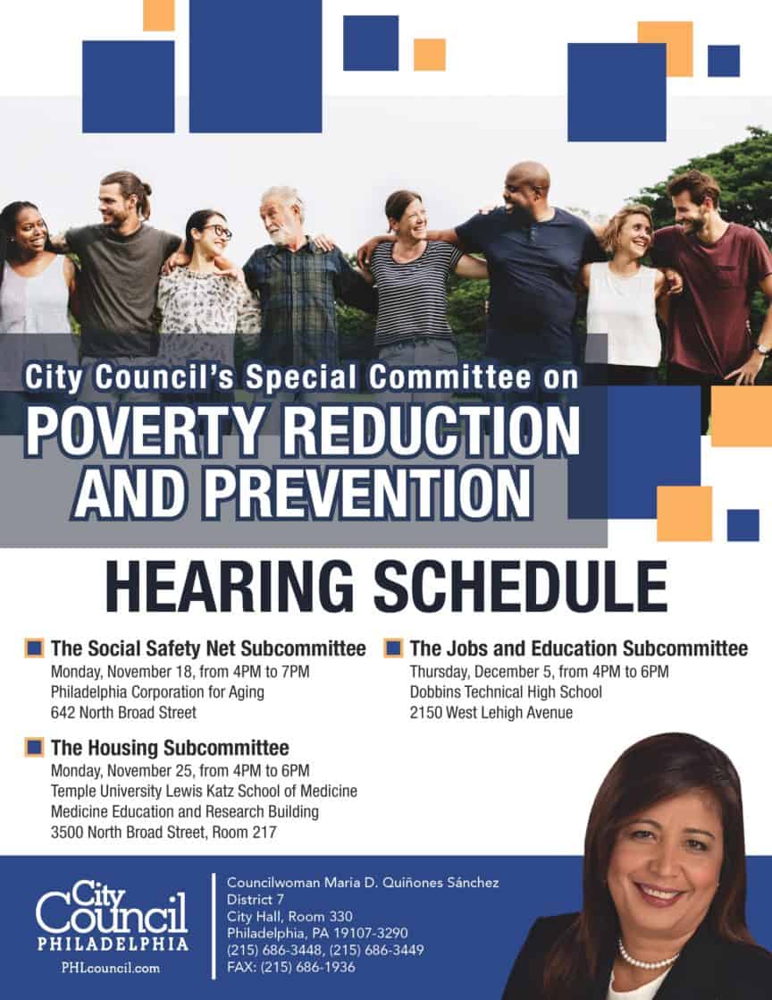 Hearing Schedule for Special Committee on Poverty Prevention and Reduction.