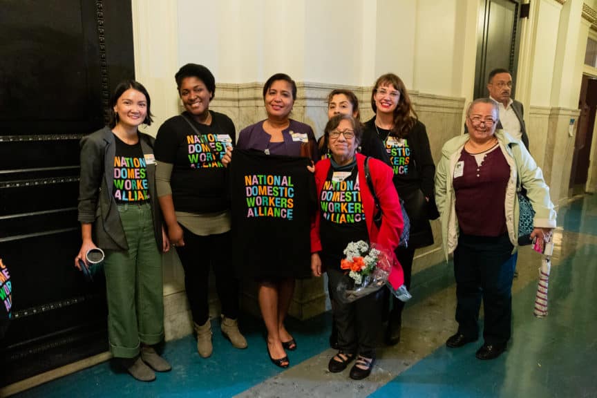 Councilmember Maria Quiñones- Sánchez with supporters of the National Domestic Workers Alliance