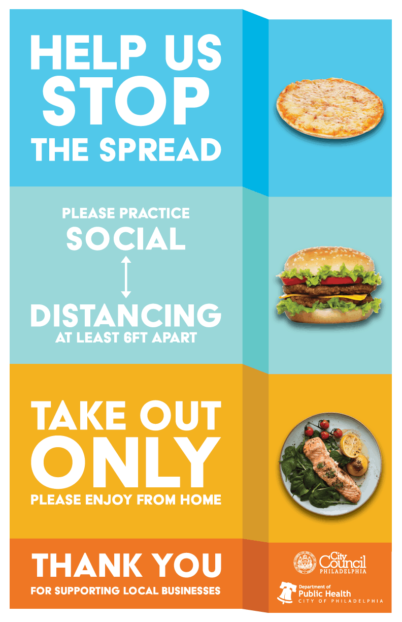 Restaurant take out only and social distance PSA 11" by 17" poster file