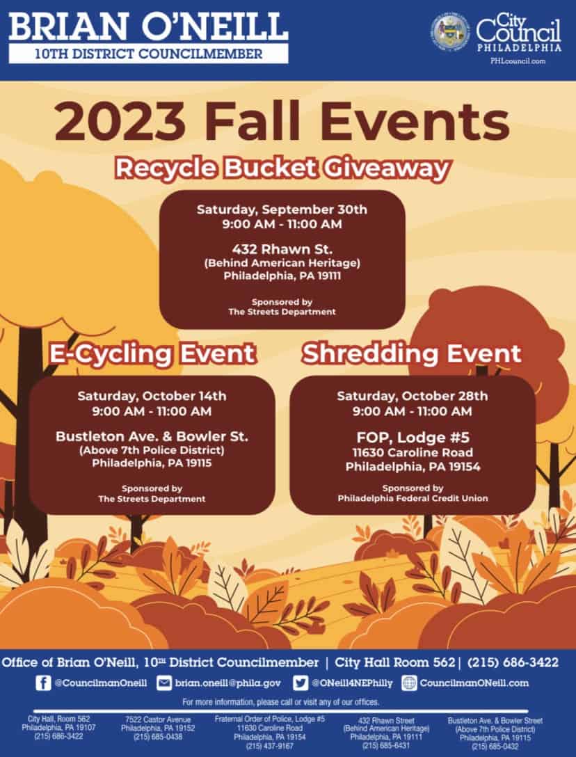 Councilmember Brian O'Neill fall events schedule for 2023
